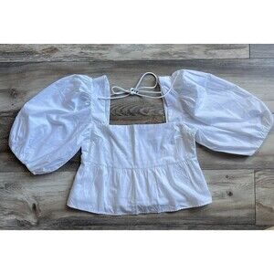 New Abercrombie Fitch White Puff Sleeve Crop Top Lined Size X-Small Festival
